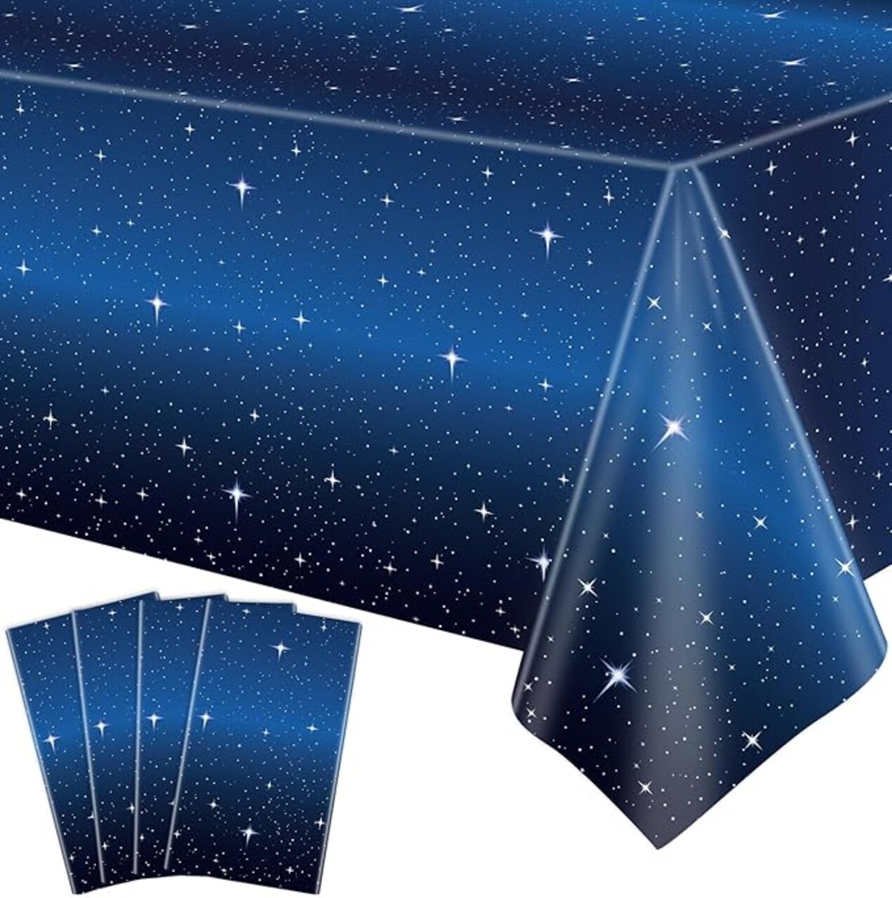 4 Pack Starry Night Tablecloth Set - 86' x 51' Rectangle Plastic Tablecloth Space Theme Table Cover - Galaxy Stars Birthday Party Supplies